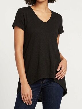 Relaxed WILT Black Cotton V-Neck Hi-Low Tee Top Size XS